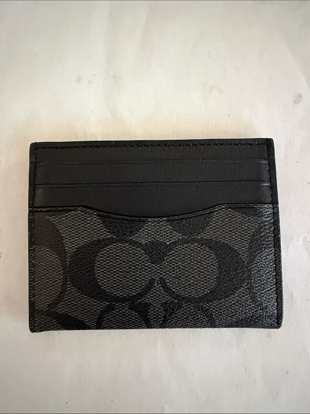 Coach Black Signature Canvas Card Holder with Leather Trim